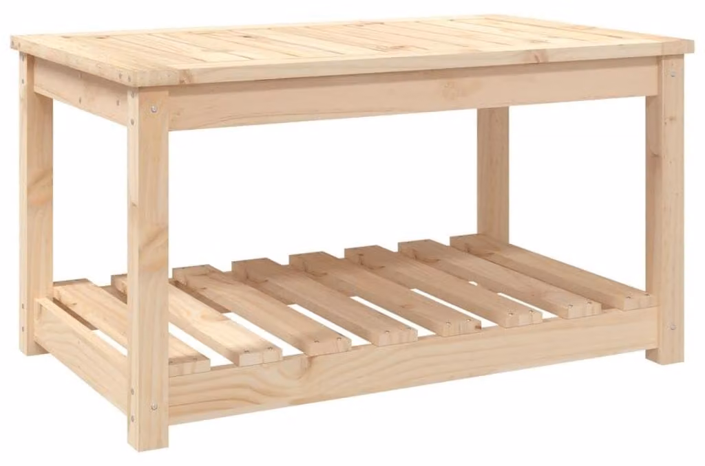 Tavolo da giardino in legno massello con ripiano, dimensioni 82,5 x 50,5 x 45 cm