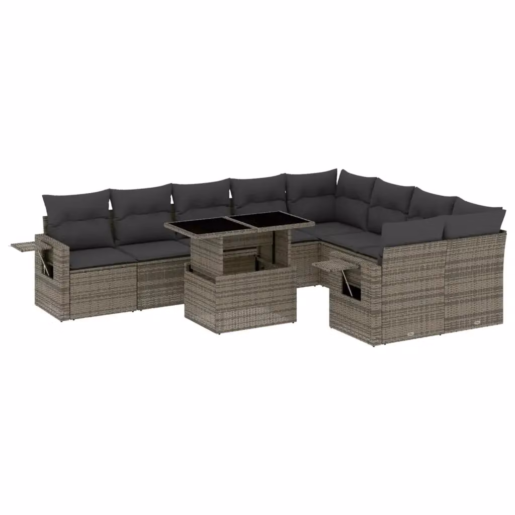 Set Divano da Giardino vidaXL 10 pz a Forma a L con Cuscini Grigio in Polyrattan e Acciaio – 2