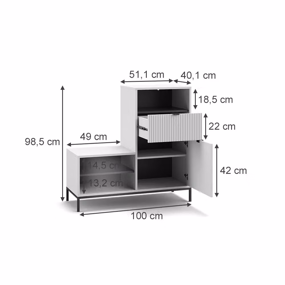 Panca scarpiera da ingresso Eliza Vicco Bianco L: 100 cm, H: 98.5 cm con anta e cassetto – 2