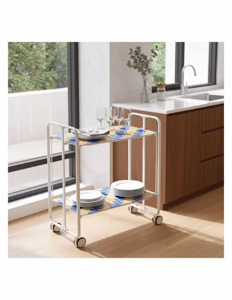 Carrello da cucina pieghevole DON HIERRO moderno con ruote e struttura in metallo bianco, L 66 cm x P 43 cm x H 72 cm – 2