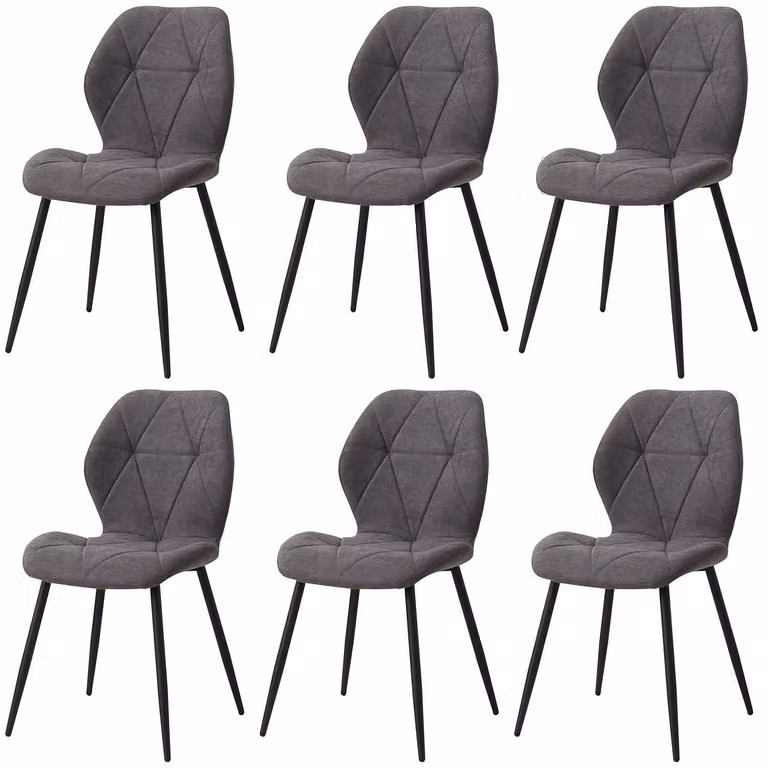Sedie da pranzo - Set da 6 - Rivestimento imbottito in tessuto - Gambe in metallo - Senza braccioli - Design moderno - Verde chiaro