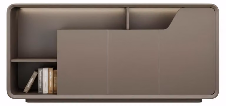 Mobile contenitore laterale moderno, realizzato in legno, con un design minimalista e spazio per riporre oggetti