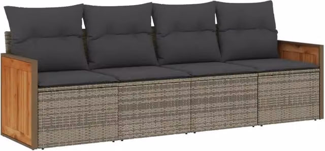 Set Divani da Giardino 4 pz | Set Salotto da Giardino con Cuscini in Polyrattan Grigio