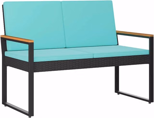 Panchina da esterno | Panchina da Giardino | Panca da Giardino Nero e Turchese 107 x 61 x 80 cm polyrattan