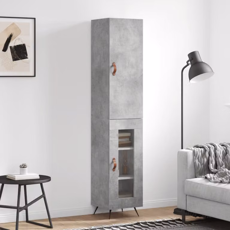 Credenza stile industriale vidaXL in legno e metallo, Grigio, L: 34,5 cm, P: 34 cm, H: 180 cm