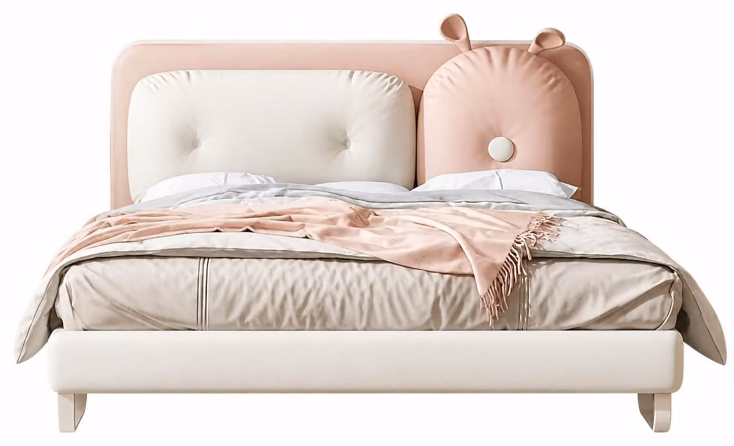 Letto per bambini bianco-rosa, un letto delicato e grazioso, ideale per bambine. Arredamento per bambini