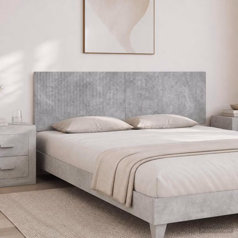 Testiera da muro vidaXL HOORN in tessuto grigio con mensola integrata e pannello imbottito in legno ingegnerizzato L: 200 cm, H: 50 cm, P: 17,39 cm