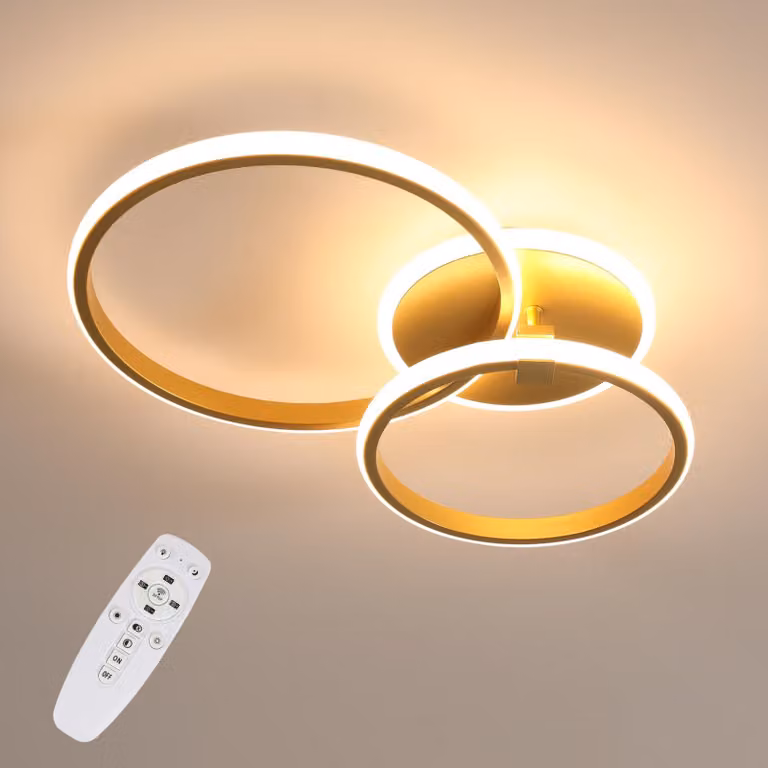 Lampada da soffitto a LED ad anello, dimmerabile, 42W. Lampada da soffitto LED rotonda con telecomando, temperatura di colore regolabile da 3000K a 6500K, finitura dorata. Illuminazione moderna per soggiorno, camera da letto, sala da pranzo, corridoio, ba