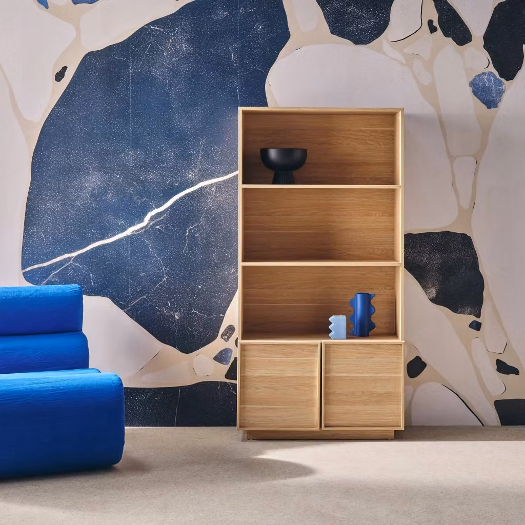 Libreria moderna Sweeek con 2 ante e 5 livelli in effetto legno marrone naturale, H 160 x L 80 x P 35 cm – 2