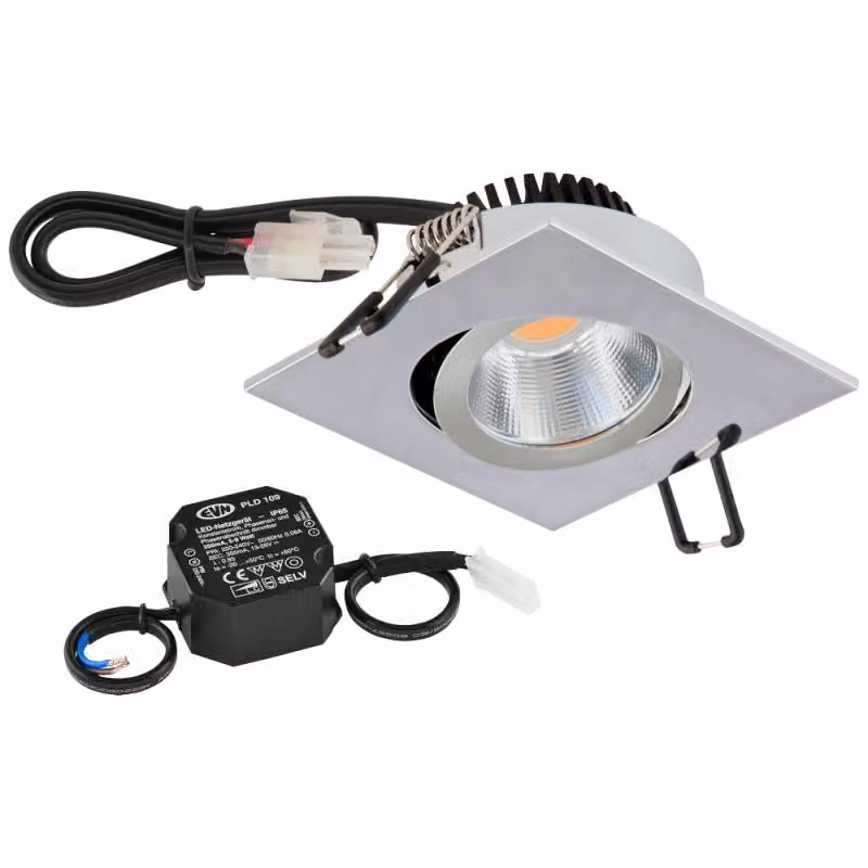 EVN P-LED da incasso a soffitto, quadrato, orientabile, cromato (STL) IP20 8,4 W 4000 K 1060 lm 90 Ra Ø incasso 68 mm