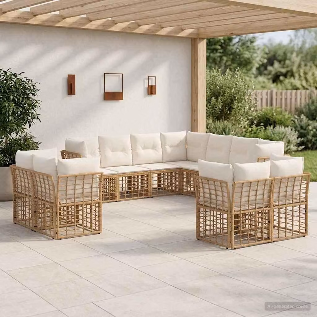 Maison Exclusive - Set da esterno per divano, 11 posti, colore naturale e crema, realizzato in poliestere