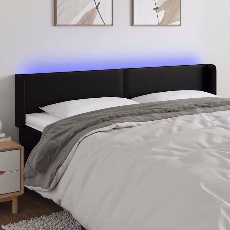 Testiera per letto vidaXL in similpelle nera con illuminazione LED e porta di ricarica USB, L 183 cm x P 16 cm x H 78/88 cm