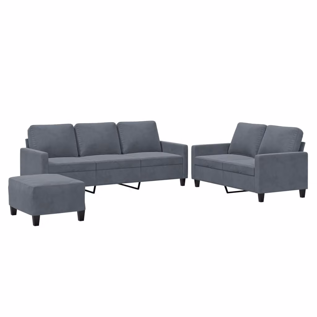 Set di Divani 3 pz con Cuscini Grigio Scuro in Velluto