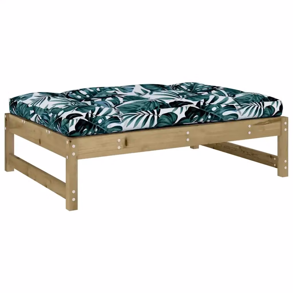 Poggiapiedi da giardino in legno di pino impregnato con cuscini verdi a fantasia floreale L: 120 cm, P: 80 cm – 2