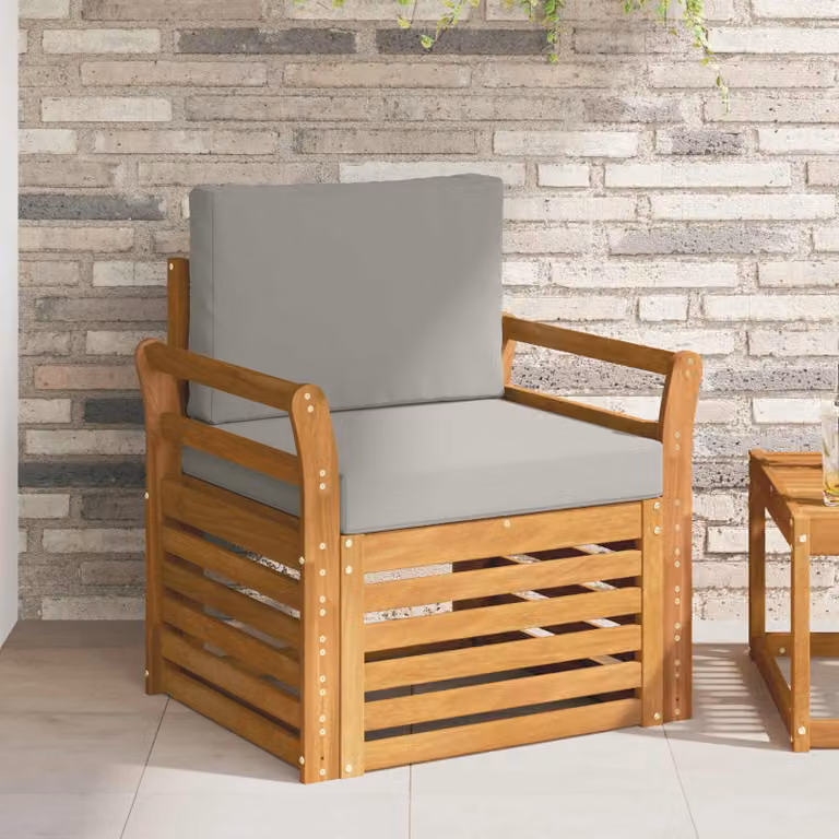 Set di divani da esterno vidaXL in legno di acacia massello e poliestere resistente ai raggi UV, colore marrone e grigio, con cuscini inclusi