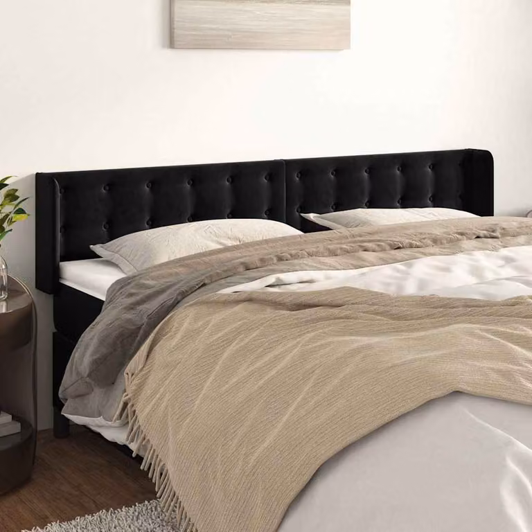 Testiera ad orecchio vidaXL in velluto nero L: 183 cm, P: 16 cm, H: 78/88 cm