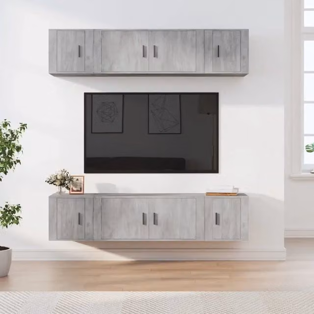 Set di Mobili Porta TV 6 pz-Credenza per TV Grigio Cemento in Legno Multistrato 570581