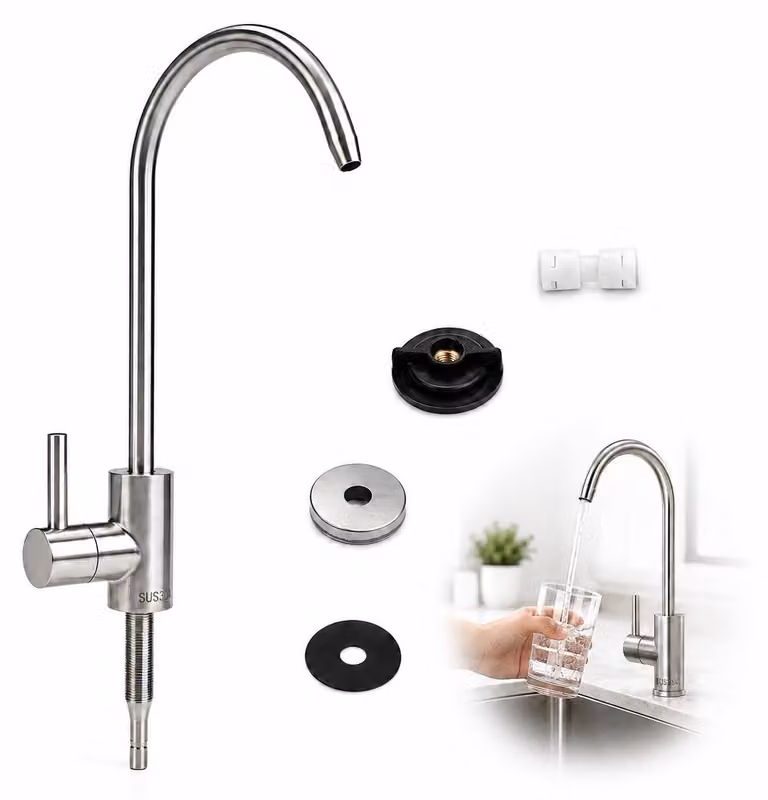 Rubinetto filtrante per acqua, raccordo da 1/4" per sistema di osmosi inversa, rubinetto per acqua potabile in acciaio inossidabile 304, girevole a 360°