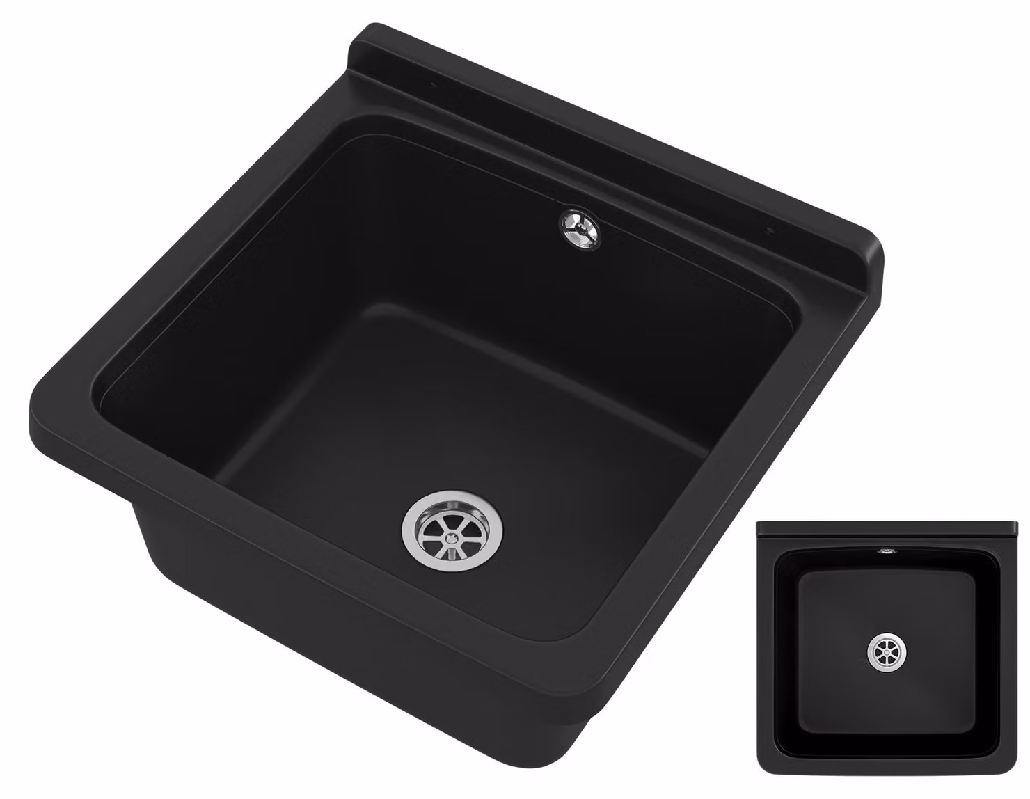 Granitan - Lavatoio - Lavandino 40x38 cm - Lavello nero - con sifone - ORTA