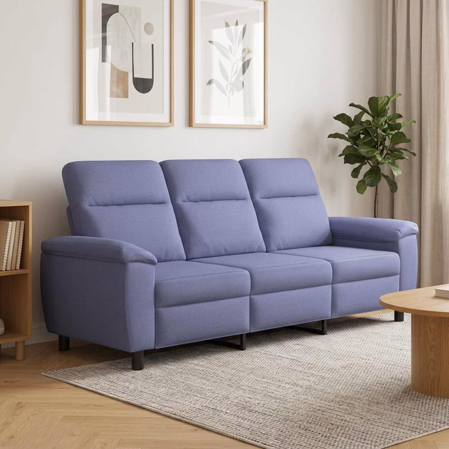 Divano moderno vidaXL in tessuto blu con struttura in metallo L: 214 cm, P: 90 cm, H: 95 cm