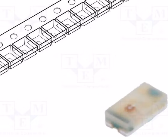 2 LED SMD, dimensioni 1,6x0,8x0,4 mm, codice 0603, colore giallo, intensità luminosa 2,8÷8 mcd, angolo di emissione 130°, tensione di alimentazione 2,1÷2,6 V, corrente di funzionamento 20 mA, modello Y-C197. Diodi LED