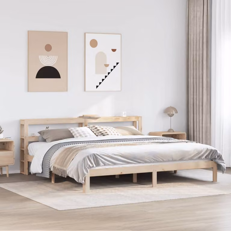 vidaXL Giroletto con Testiera in Legno Massello di Pino Marrone, L: 200 cm, P: 206 cm