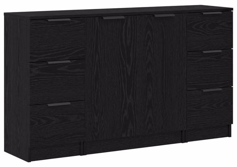 Credenza con cassetto 3 pcs Rovere Nero Legno multistrato