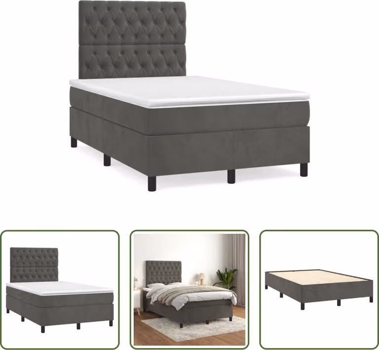 The Living Store Letto a molle con materasso grigio scuro 120x190 cm in velluto