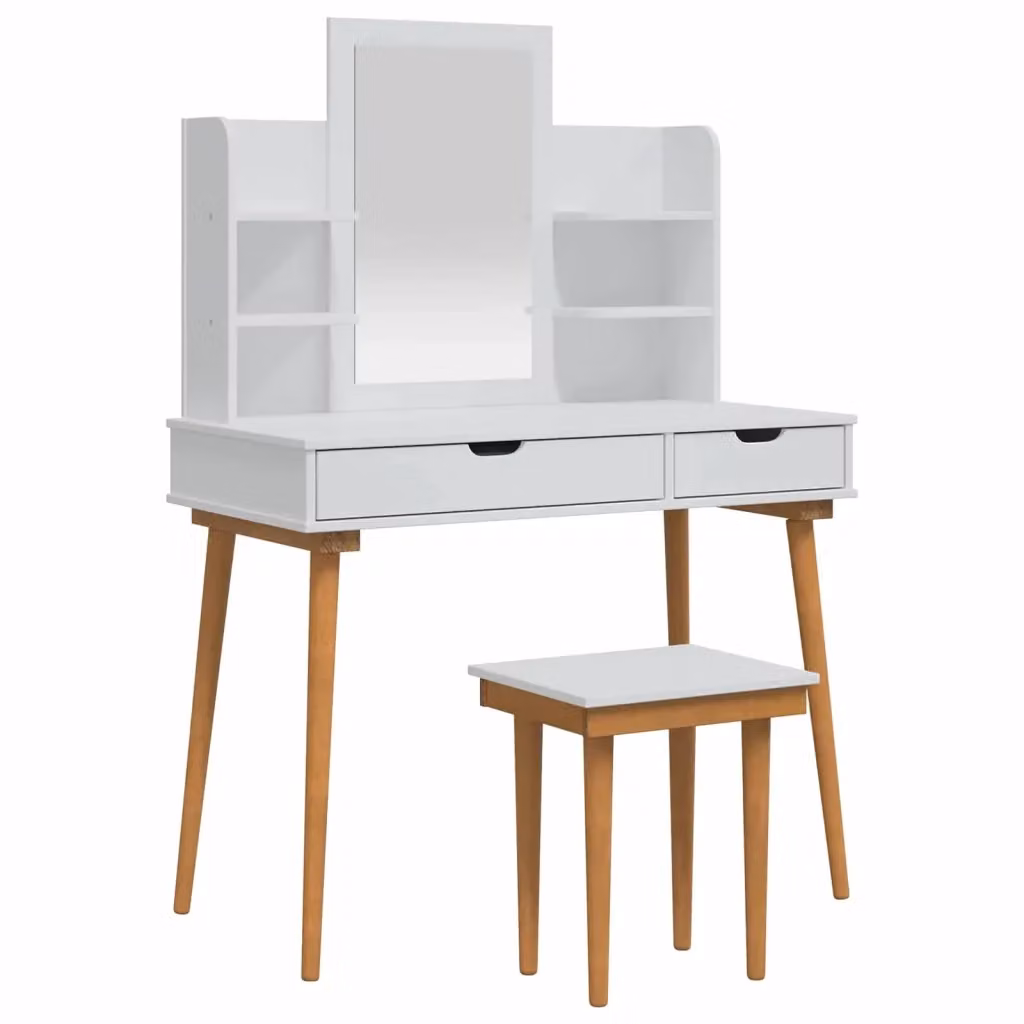 Set Tavolo da Trucco FAUSKE vidaXL Bianco L 100 cm, P 50 cm, H 143 cm – 2