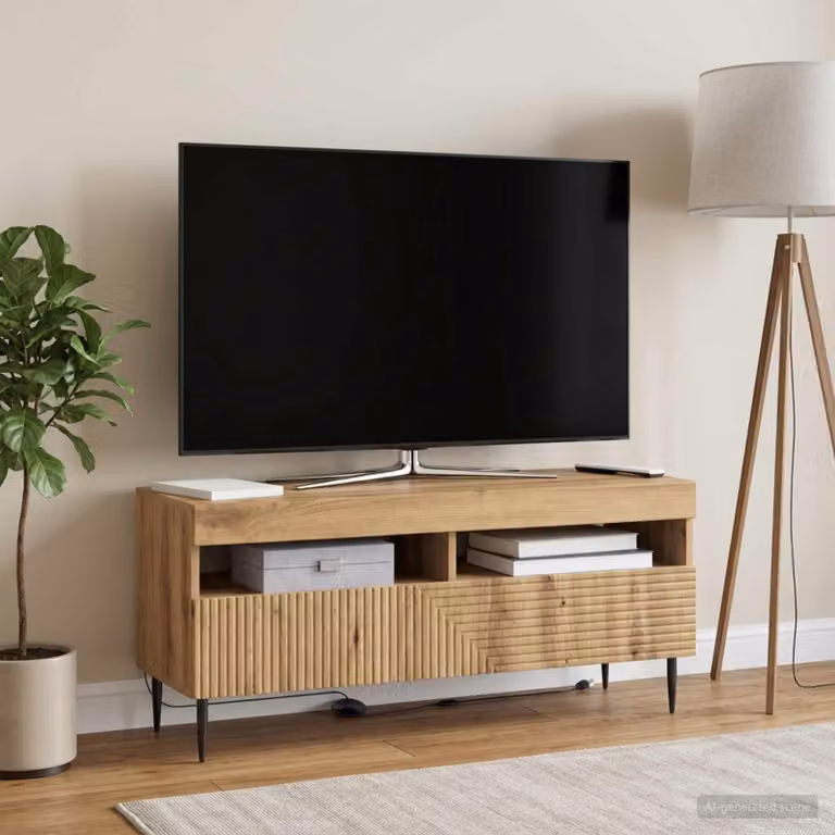 Mobile TV LED vidaXL HAARLEM in Rovere Artigianale con Illuminazione Integrata, L 100 cm x P 35 cm x H 43 cm