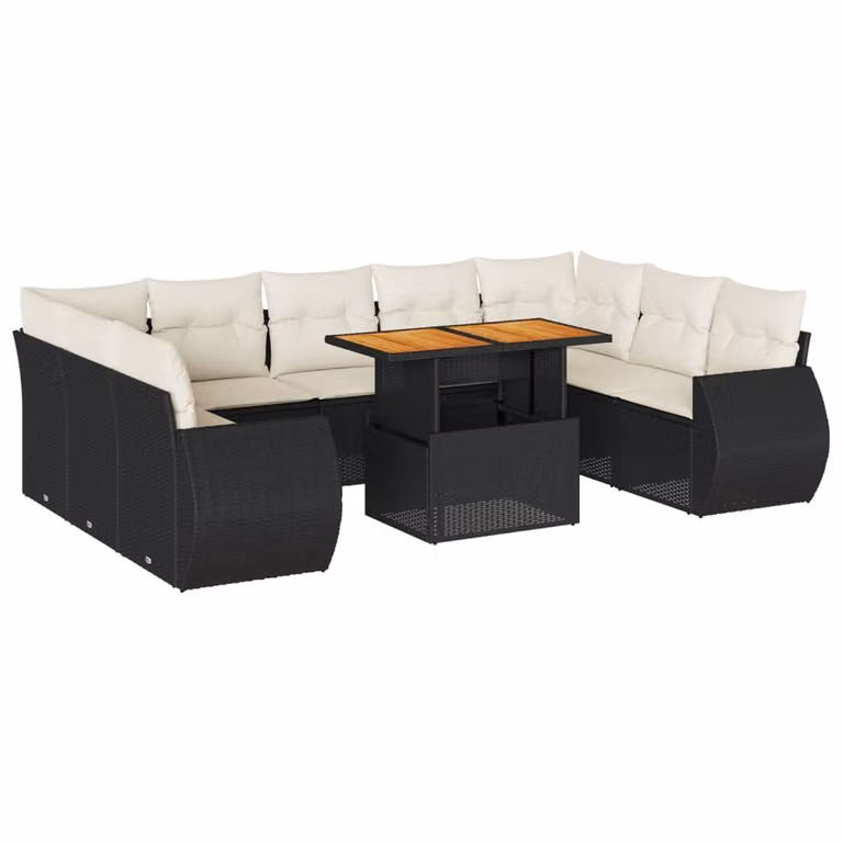 Set Divani da Giardino 10pz con Cuscini in Polyrattan Nero