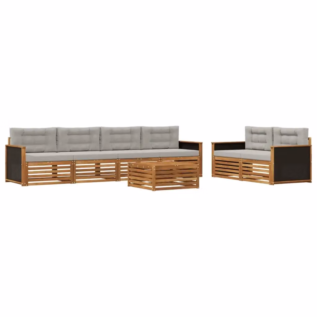 Set di divani da esterno vidaXL in legno di acacia con cuscini, beige e grigio – 2