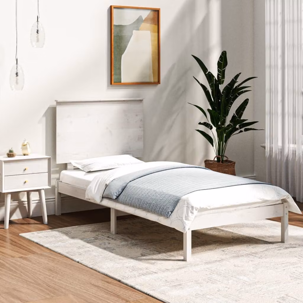 The Living Store Letto in legno massiccio di pino bianco 100x200 cm