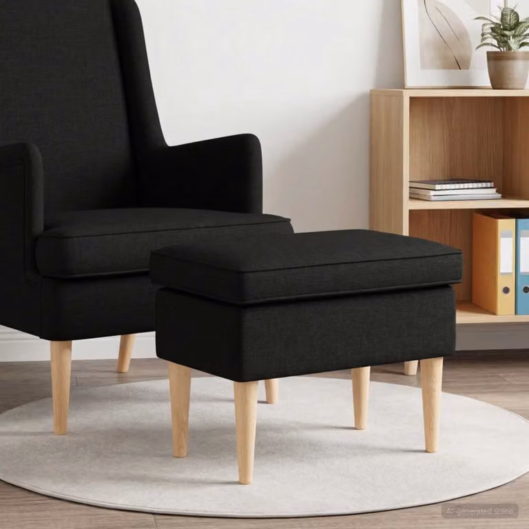 Poggiapiedi vidaXL in tessuto nero con struttura in legno, L 55 x P 35 x H 41 cm