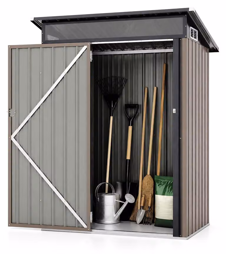 COSTWAY, capanno da giardino, deposito attrezzi resistente alle intemperie in acciaio, capanno da giardino con tetto a falda, prese d'aria e serratura, dimensioni 150 x 89 x 185 cm
