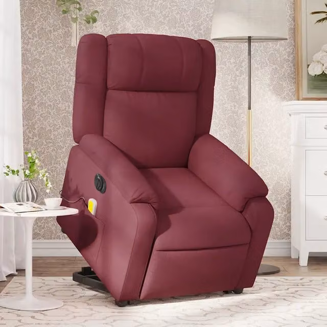 Poltrona Alzapersona Elettrica con Massaggio vidaXL, Rivestimento in Tessuto Rosso con Braccioli e Supporto per Senior