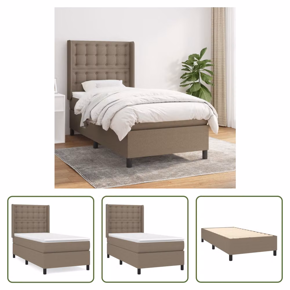 The Living Store Letto a molle con materasso Taupe 80x200 cm in tessuto