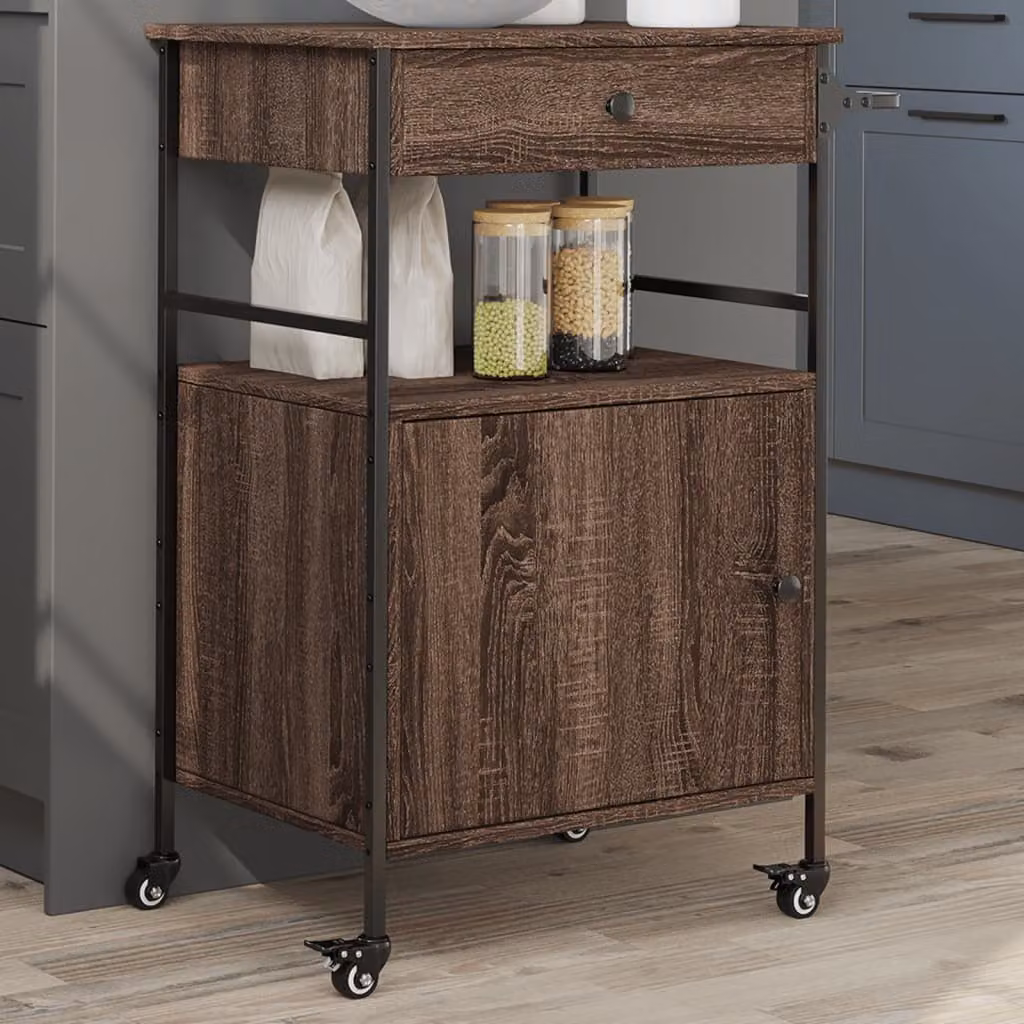 Carrello da cucina vidaXL in legno Rovere Marrone, stile industriale, L/P/H: 56 x 43 x 89,5 cm
