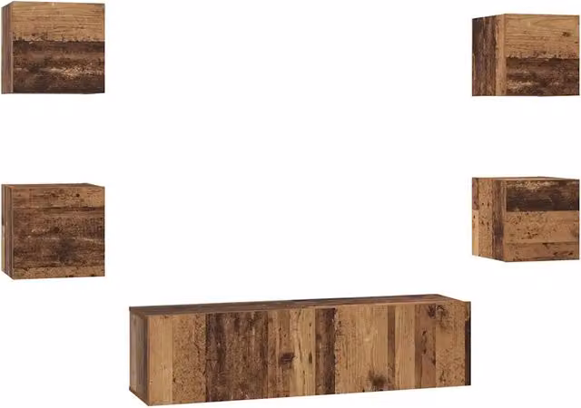 Set mobile TV 6 pz | Armadietto TV | Mobile Porta TV Legno vecchio Legno multistrato