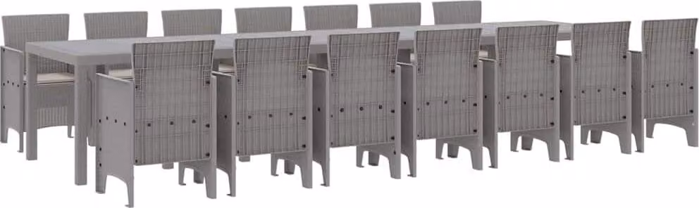Set da pranzo da giardino con cuscini 15 pcs Grigio chiaro PP
