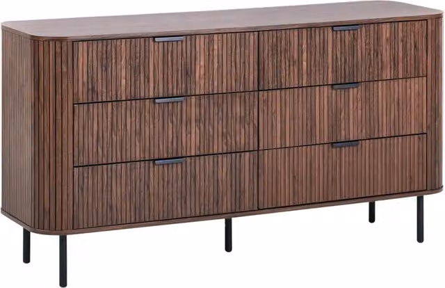 Cassettiera con 6 cassetti MDF legno chiaro gambe in metallo stile retrò