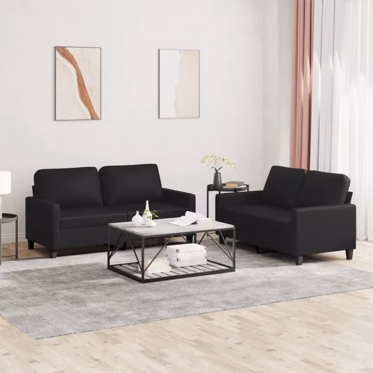 Set di 2 Divani Moderni vidaXL in Similpelle Nera con Cuscini