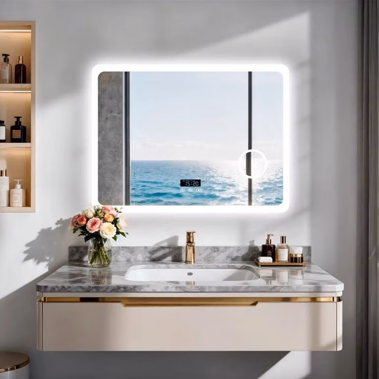 Specchio da bagno a LED - Specchio illuminato - Specchio per il trucco - Specchio ingrandente - Specchio Bluetooth - 80x60 cm