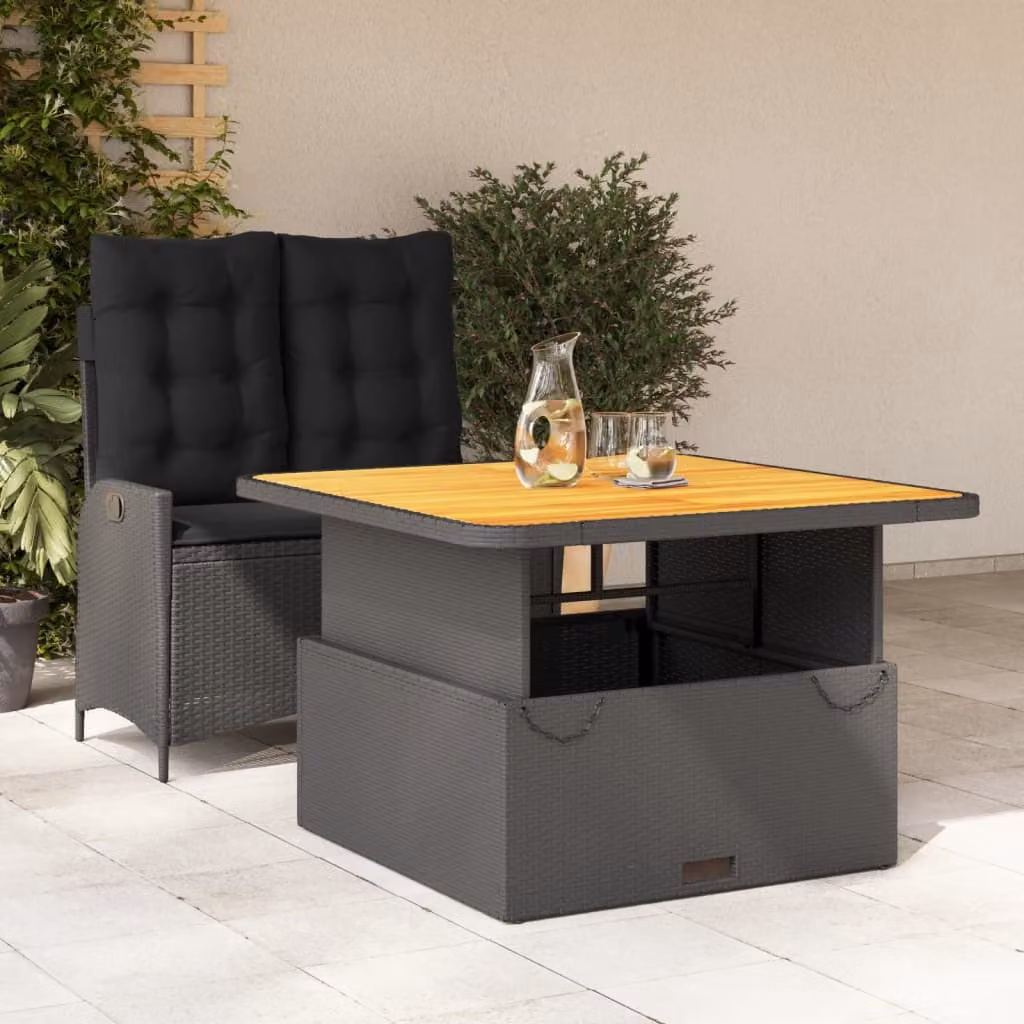 Maison Exclusive - Set da Pranzo da Giardino 2 pz con Cuscini Nero in Polyrattan