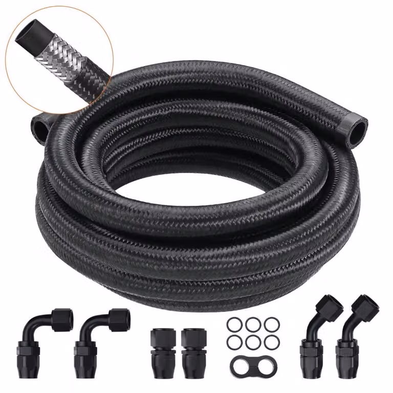 kit linea carburante in nylon intrecciato da 10AN - 304,8 cm - 7 estremità del tubo flessibile