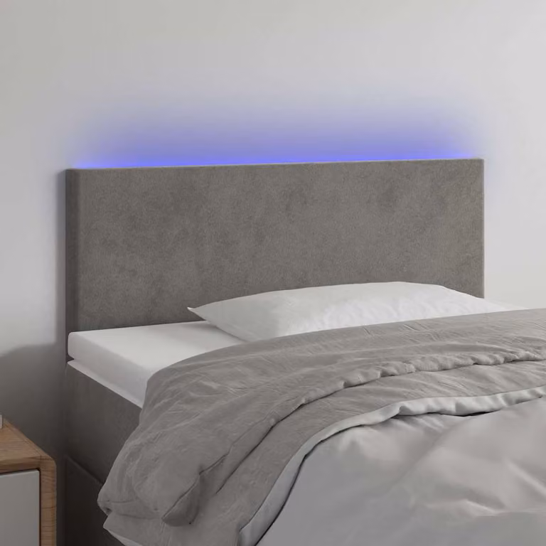 Testiera per letto vidaXL in velluto grigio con illuminazione LED e porta di ricarica USB, L 80 cm, P 5 cm, H 78-88 cm