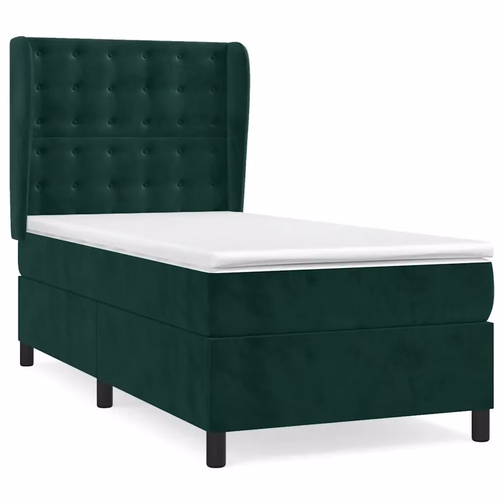 Letto Ibrido vidaXL con Giroletto a Molle e Materasso in Velluto Verde Scuro e Bianco L/P/H: 100 x 200 x 40 cm – 2