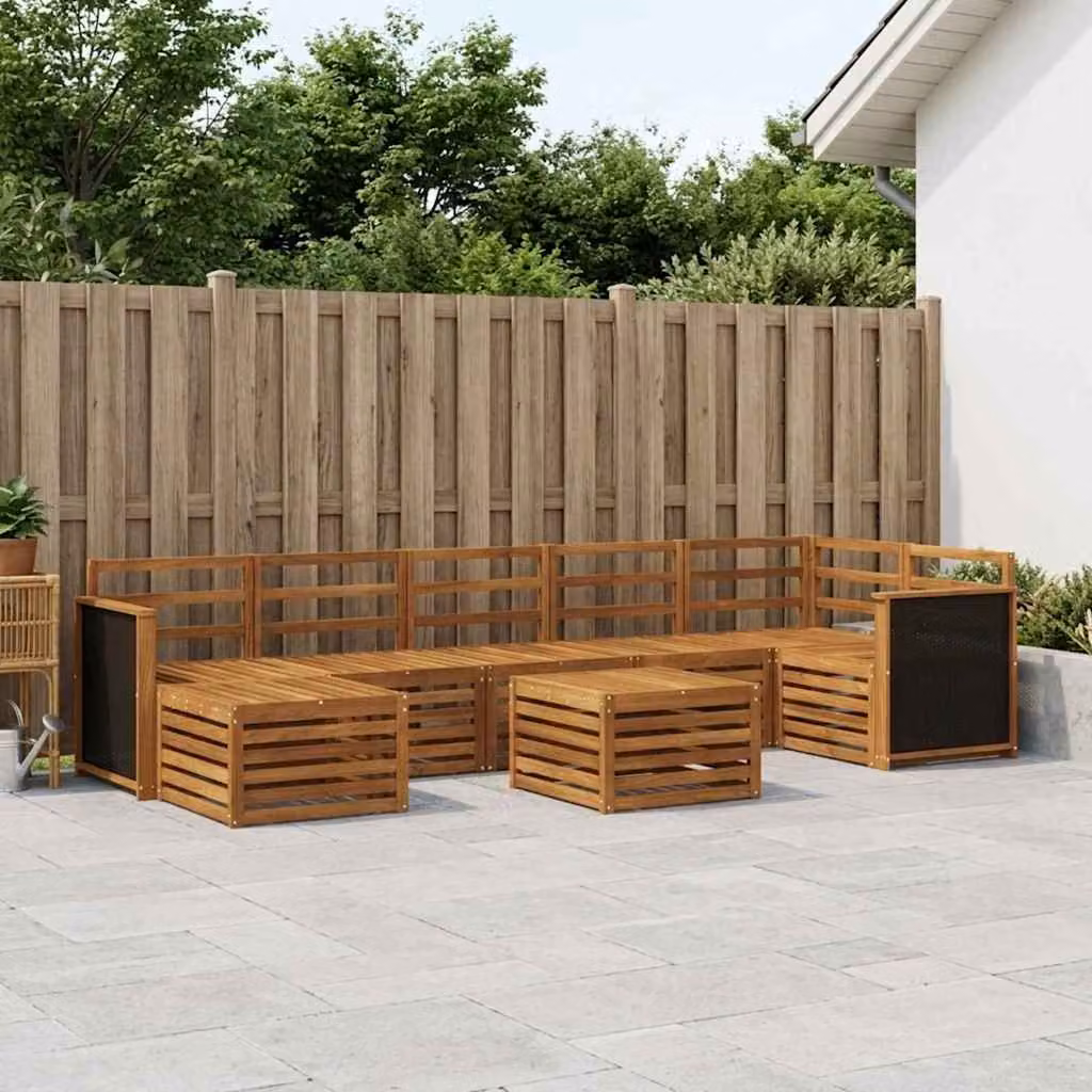 Set di divani da esterno vidaXL 7 pz in legno di acacia massello marrone con cuscini inclusi e tavolino da caffè
