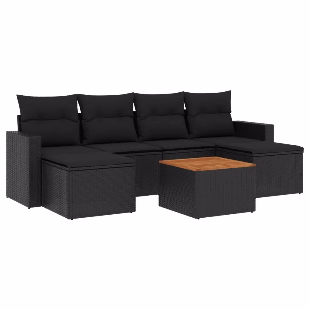 vidaXL Set Divani da Giardino a L con Cuscini 7pz in Polyrattan Nero – 2