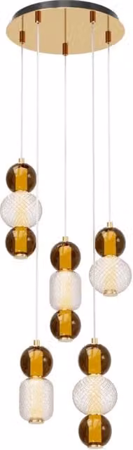 Maytoni Lampadario Sospensione Moderna Drop 5 luci LED integrato oro metallo vetro